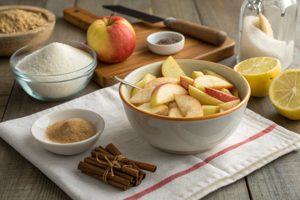 A golden-brown apple pie cake with spiced apple filling and a tender cake layer, served warm with a drizzle of caramel sauce and whipped cream.