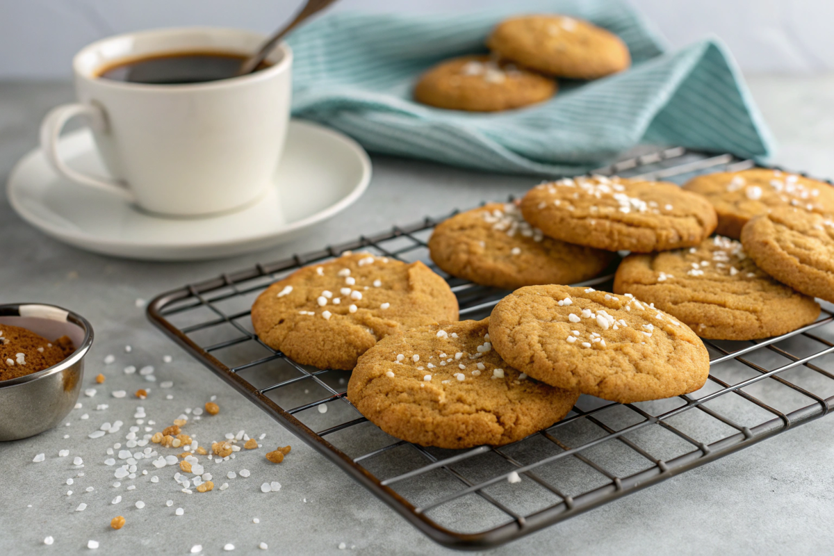 A plate of freshly baked Silent Salt Cookies, golden-brown with soft centers, showcasing their subtle sweetness and balanced flavors.