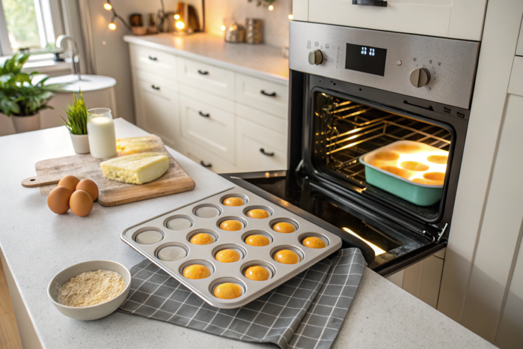 A cross-section of a baked frittata on a plate, featuring layers of colorful vegetables, cheese, and fluffy eggs. The background should display a cozy breakfast setting with a cup of coffee, napkin, and utensils, emphasizing a balanced morning meal.

