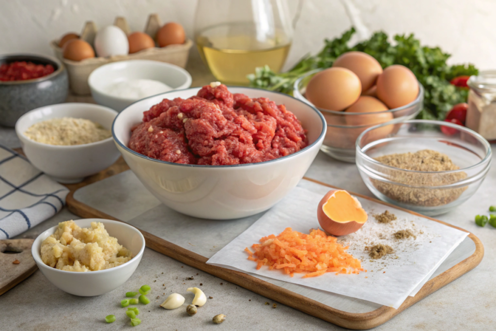 Ingredient keeps meatloaf from falling apart, featuring a sliced, moist meatloaf on a platter with visible binders and sides of mashed potatoes.






