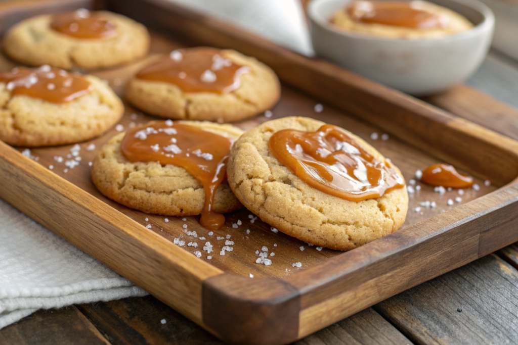 Freshly baked salted caramel cookies made with Betty Crocker Cookie Mix