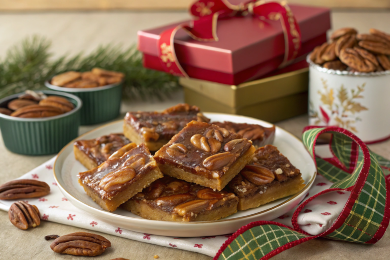 Golden pecan pie bark on a baking sheet, topped with caramelized pecans and broken into rustic pieces, perfect for holiday sharing.