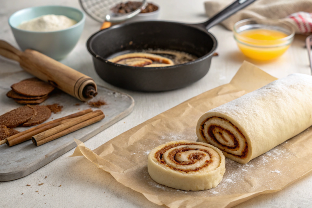 Cinnamon Roll French Toast Roll-Ups served on a plate with cream cheese glaze and fresh strawberries, perfect for breakfast.

