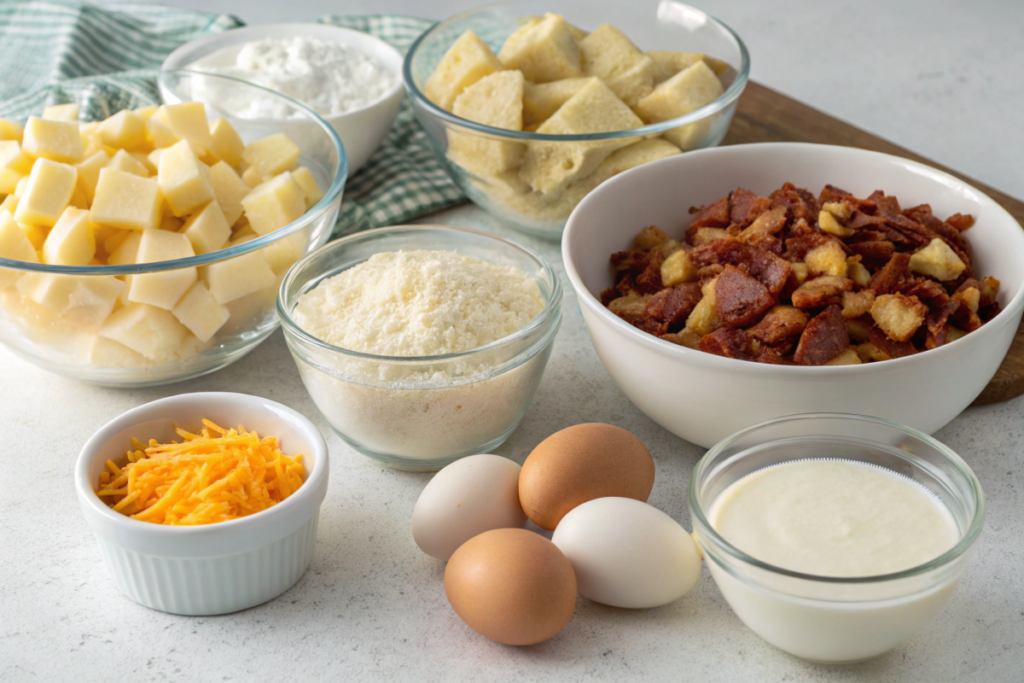 Freshly baked Potato, Bacon, and Cheese Muffins with a golden crust, crispy bacon pieces, and melted cheese, garnished with fresh parsley.







