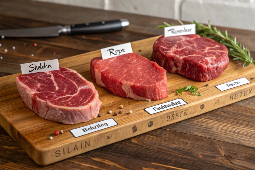 Perfectly seared steak bites garnished with garlic and herbs, served alongside roasted vegetables and a dipping sauce.





