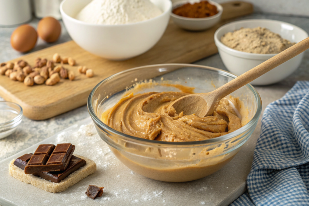 Freshly baked easy peanut butter cookies without eggs, golden brown with a crisscross pattern, placed on a cooling rack next to a glass of milk.





