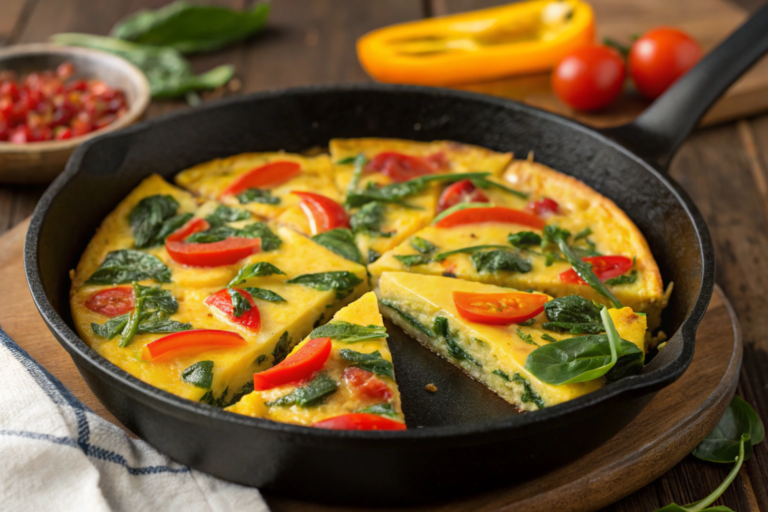 Perfectly baked egg casserole with golden edges and fresh herbs, served warm as a breakfast dish.